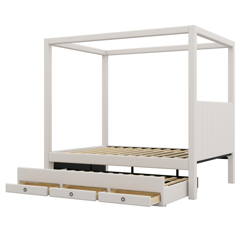 Upholstery Canopy Platform Bed With Trundle, Full