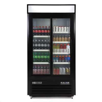 Maxx Cold Narrow Width Sliding Glass Door Merchandiser Refrigerator, Double Door