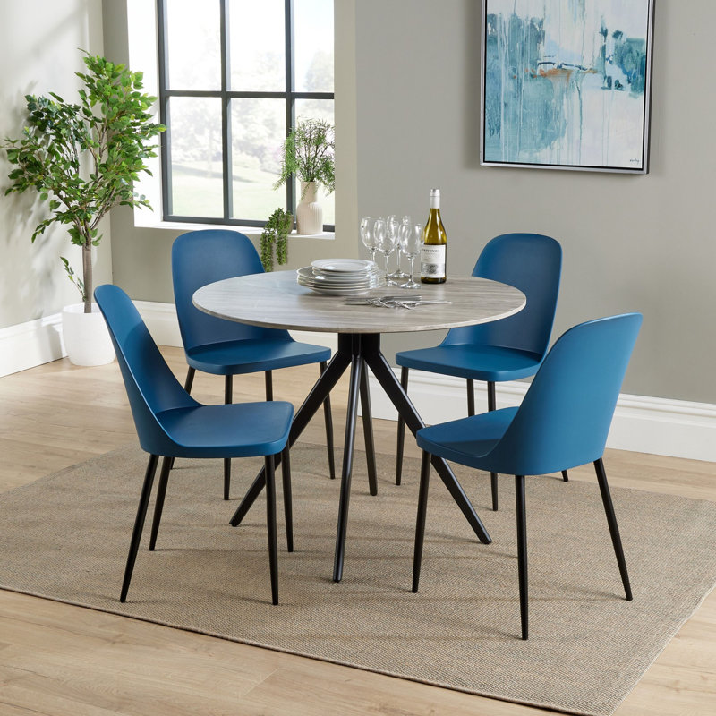 Sisquoc 5-Piece Casual Dining Set - Spacious Round Table & 4 Duo Plastic Chairs, Blue, Gray