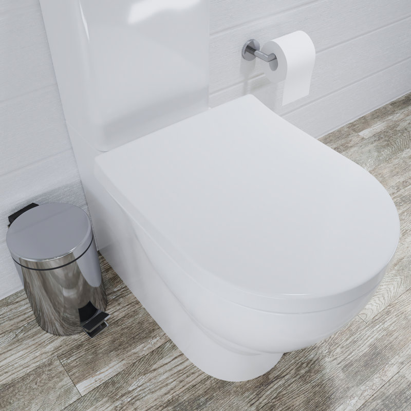 Malo Flexi-Fix D Shape Toilet Seat - Soft Close & Quick Release Button for Easy Cleaning, Adjustable Hinges with Top and Bottom Fixings Included and Antibacterial Treated Surface (White)