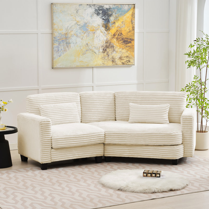 Canapé modulaire incurvé 92,5 po pour 3 personnes, Velours côtelé beige