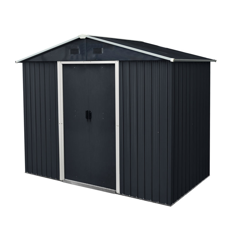 8x4 Ft Metal Outdoor Shed With Secure Door Lock, Black White Storage Air Circulation Feature, And, Black/White