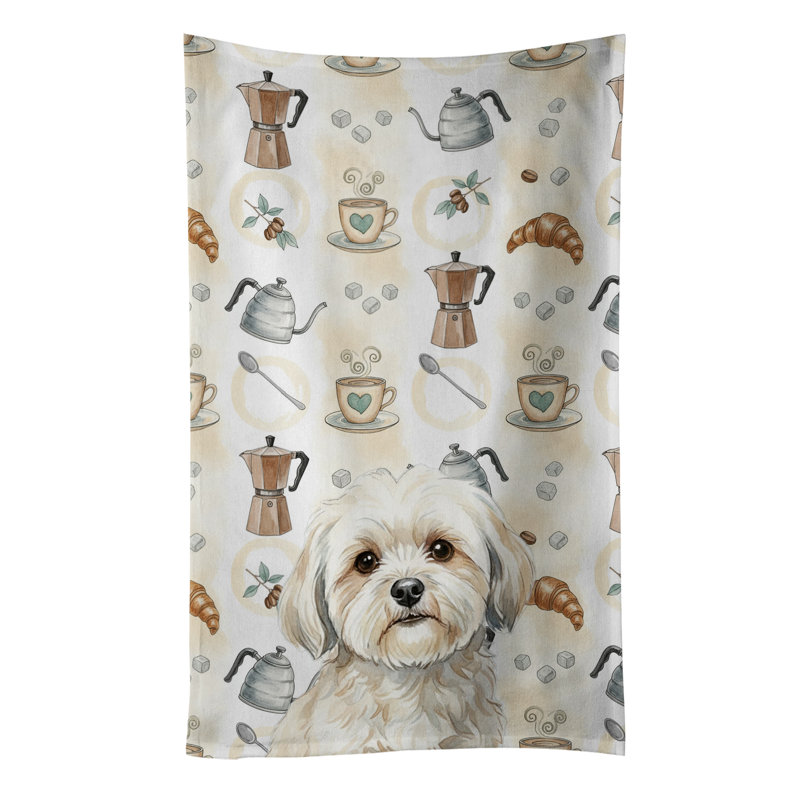 White Lhasa Apso Coffee Bar Kitchen Towel, White Lhasa Apso