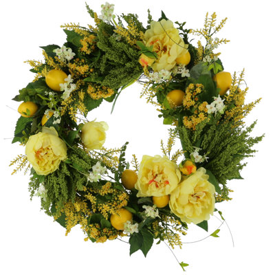 28" Peony, Lemon And Heather Spring Wreath
