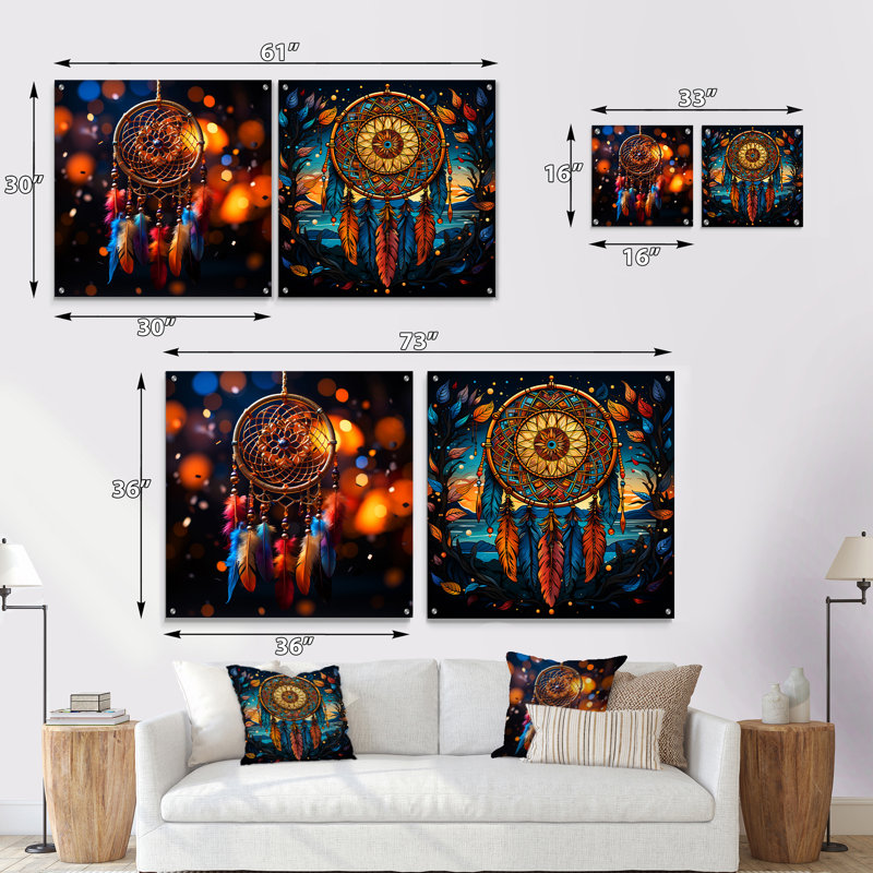 Dreamcatchers Dance - Dream Catcher, ensemble d'acryliques sur verre, ensemble de 2, H 16 po x l 33 po