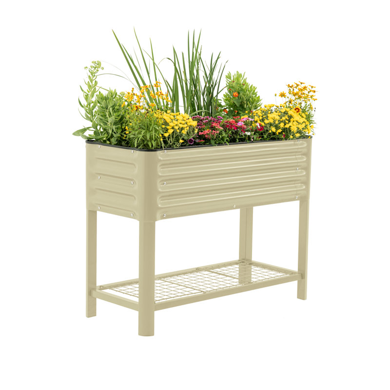 32" Tall 18" Wide Metal Outdoor Elevated Planter, Pearl White