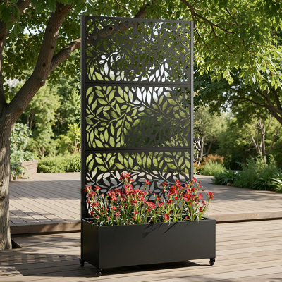Lit de jardin surélevé avec treillis sur roulettes - Boîte à fleurs polyvalente en métal avec treillis, boîtes à fleurs multi-styles avec écran d'intimité en treillis pour patio et jardin