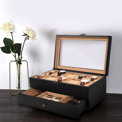 10 Slot Rustic Wooden Watch Box Organizer With Removable Pillows