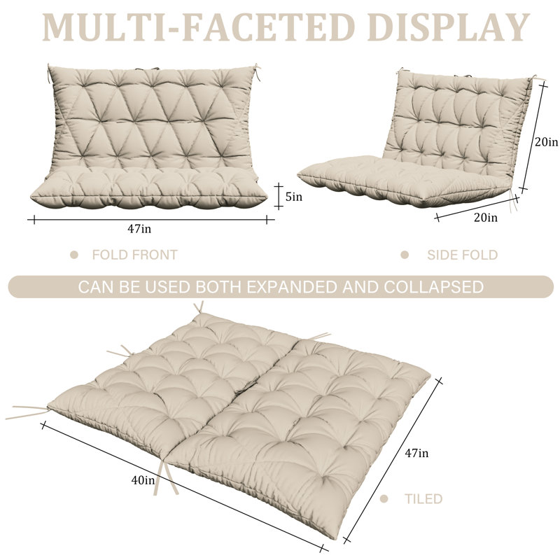 Coussin d'extérieur imperméable pour banc de jardin, Crème, crème, L 47 po x P 40 po