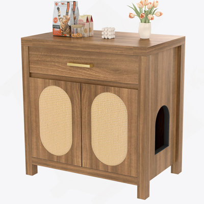 Armoire décorative en bois, boîte à litière pour chat, meubles cachés pour litière avec portes à griffes et tiroir de rangement