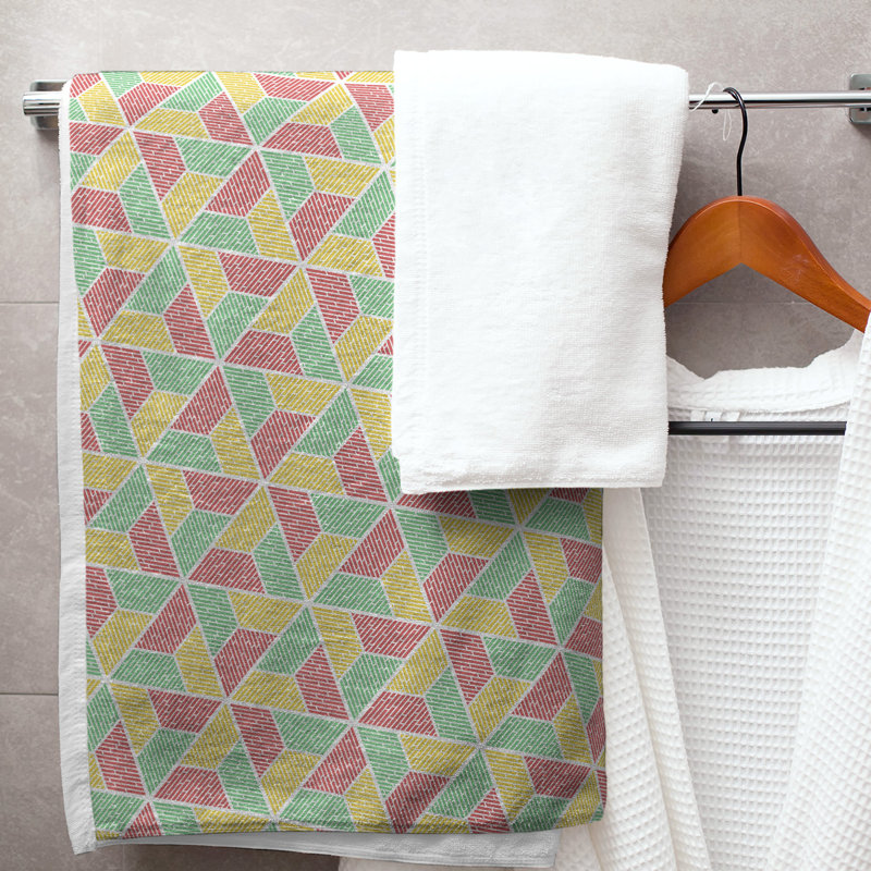 Serviette de bain trapézoïde, Rouge/vert/jaune