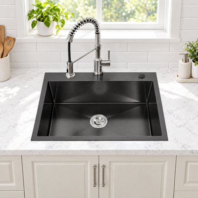 Évier de cuisine 30 po x 19 po à cuve simple en acier inoxydable, évier moderne fait à la main avec crépine et accessoires