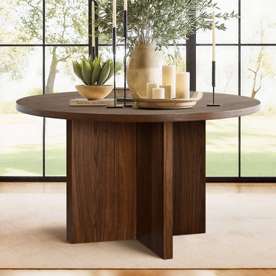 52 Inch White Oak Veneer Round Pedestal Dining Table