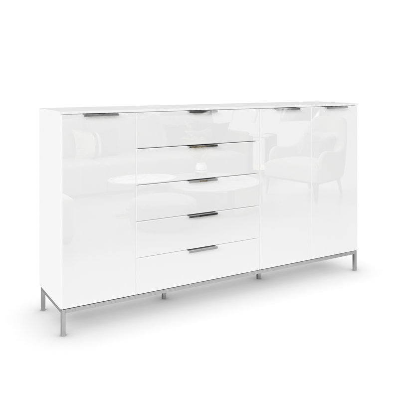Flipp 5 - Drawer Chest of Drawers, Alpine White/White Glass/Chrome