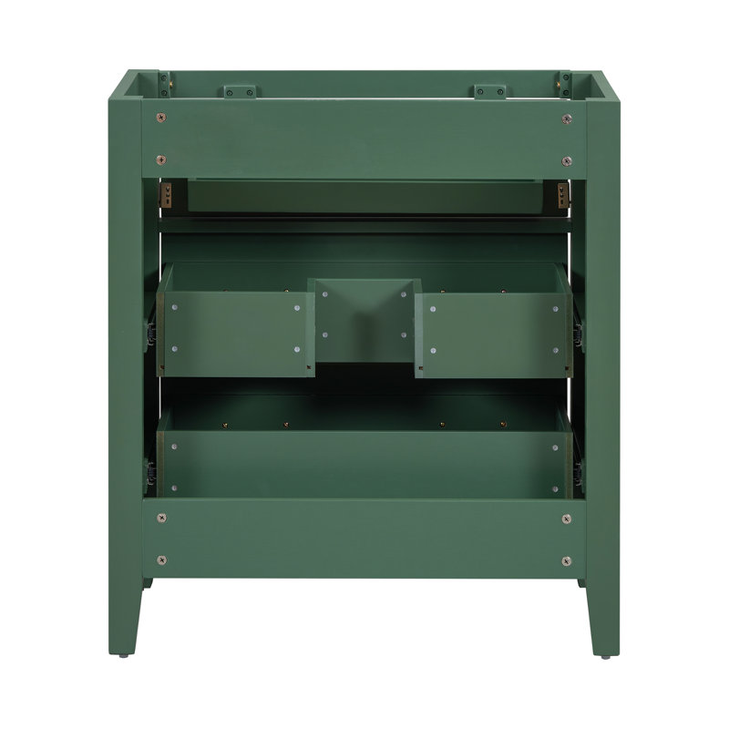 Élégant meuble-lavabo vert 30 po avec structure en bois massif et 3 tiroirs - Solution de rangement autoportante sans lavabo