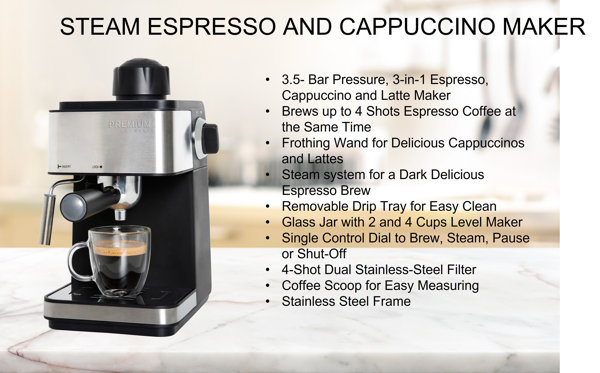 Mr Coffee ECM160 4-Cup Steam Cappuccino Espresso Maker Black