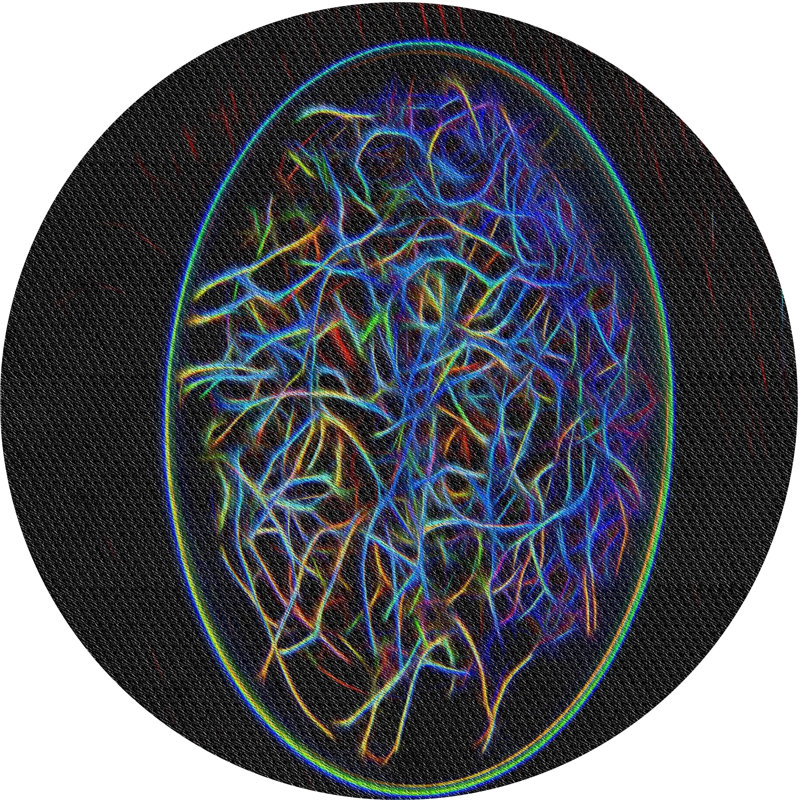 Tapis bleu/vert/noir à tisser électrique, Rond 4 pi