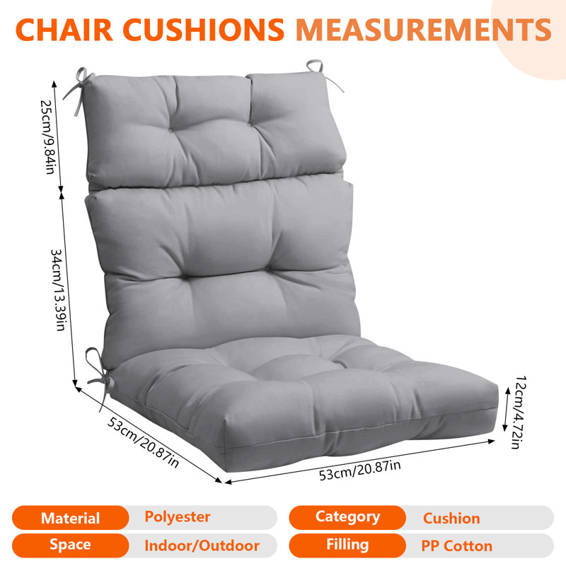 Outdoor/indoor Chair Seat Back Cushion, Foldable High Back Patio Chair Cushion Seat Back Rocking Chair Cushions Pads, Gray