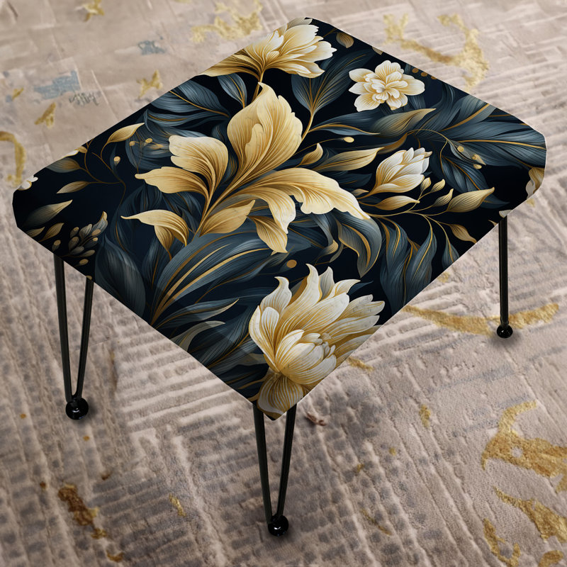 Beige And Blue Dahlia Retreat - Floral Rectangle Ottoman