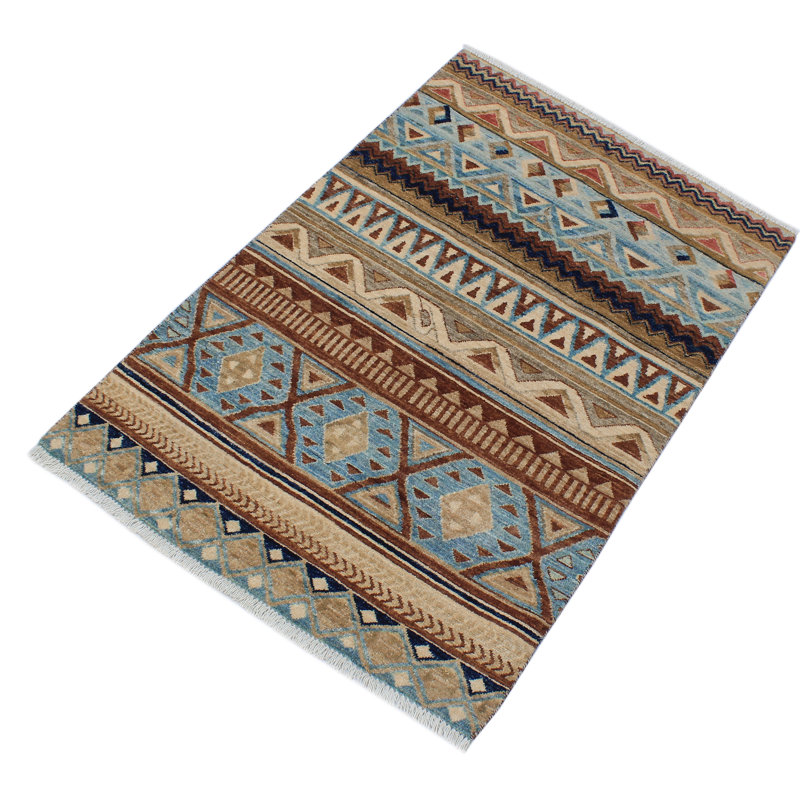 Tapis beige / brun en laine noué à la main One-of-a-Kind Eastwood, Rectangle 3 pi 1 po x 4 pi 9 po