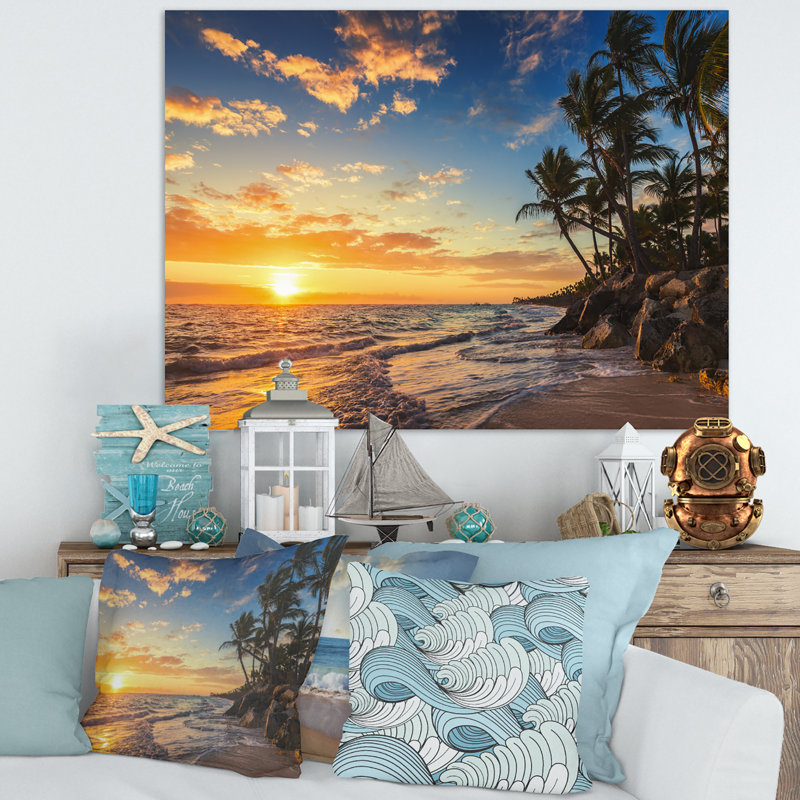 « Paradise Tropical Island Beach with Palms » par Valio84sl - impression photographique sur du métal, H 30 po x l 40 po