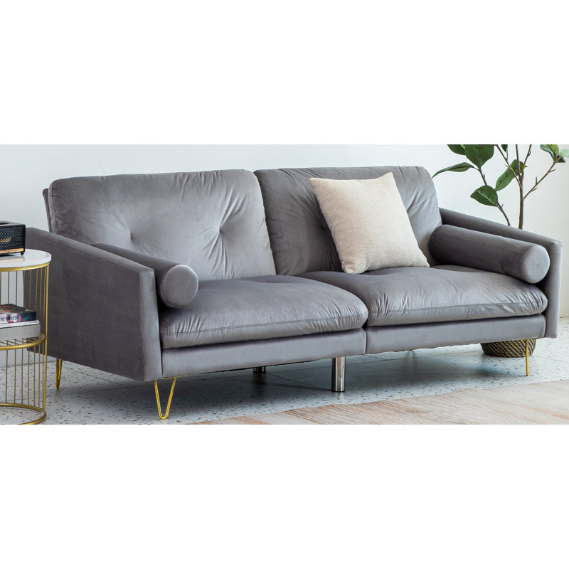 Odysseus 3 Seater Convertible Velvet Sleeper Sofa, Silver