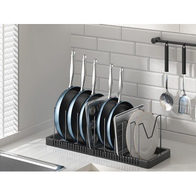Expandable Pot and Pan Organizer Rack – 10 Adjustable Dividers for Cabinet & Drawer Storage