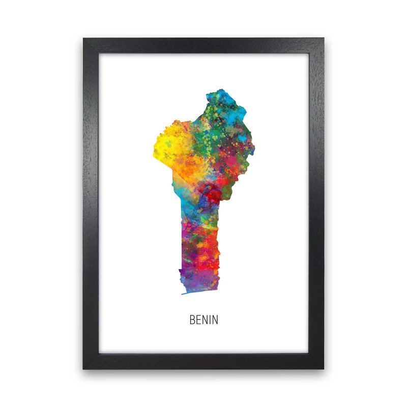 Benin Watercolour Map by Michael Tompsett - Print, Black Framed, 88cm H x 64cm W x 3cm D