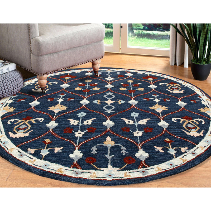 Tapis rond en laine avec envers antidérapant Borlaug, Rond 3 pi