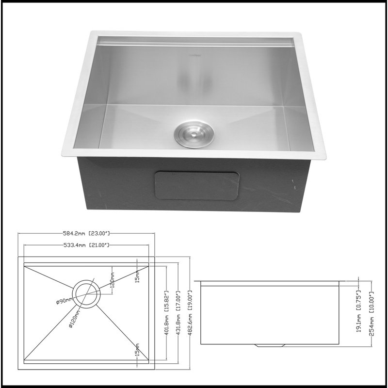 Single Bowl Undermount Workstation Kitchen Sink - 23"X19"X 10" Inch 16 Gauge Stainless Steel Deep Sink