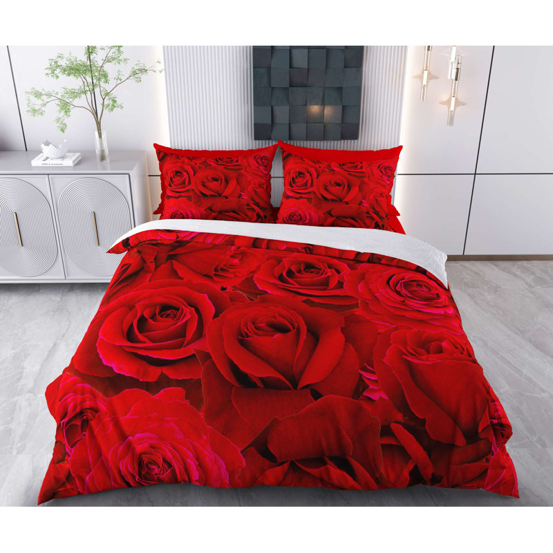 King Quilt Cover Set - Red, 102.4 x 86.6 inches | 70% Cotton / 30% Polyester, 145 Thread Count | Includes 2 Envelope Pillowcases (23.6 x 23.6 inches) | Machine Washable, Elegant Design for Luxurious Bedding