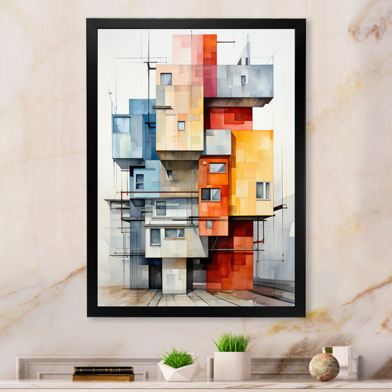 Isfried Constructivism Architectural Insertion sur toile, Cadre photo noir, H 32 po x l 24 po x P 1 po