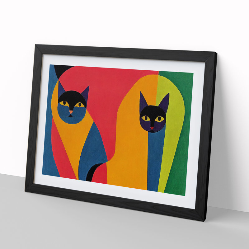 Two Abstract Cats Vol.7 - Framed Print, Black, 46cm H x 64cm W x 2cm D