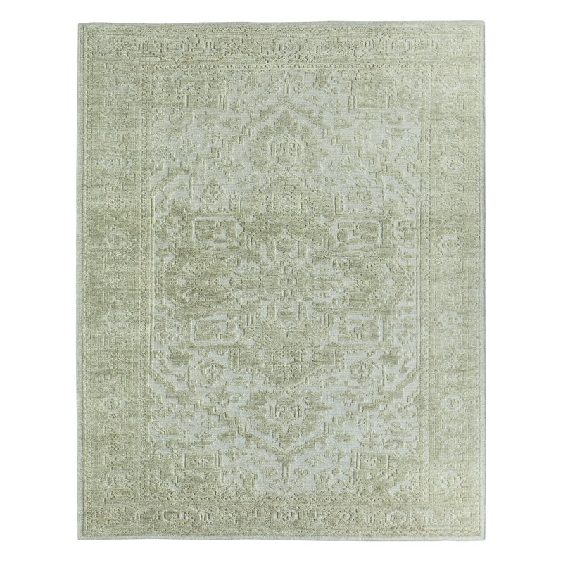 Jaipur Living Pranhita APS02 Handknotted Medallion Green and Light Gray Area Rug (10'x14'), Rectangle 8' x 10'