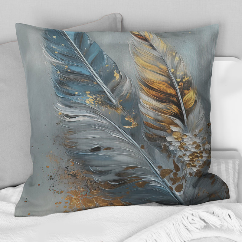 Coussin décoratif à plumes dorées Wanderlust I - Glam Feather