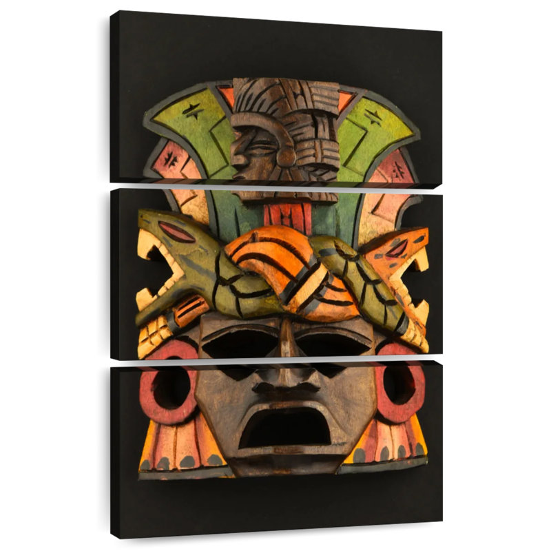 Senne Aztec Wooden Mask, 32" H x 20" W