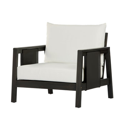 Ensemble de canapé d'extérieur 4 pièces avec coussins et causeuse d'extérieur - Structure en bois d'acacia avec textilène noir, coussins blancs hydrofuges (finition gris foncé) pour patio / cour arrière / terrasse
