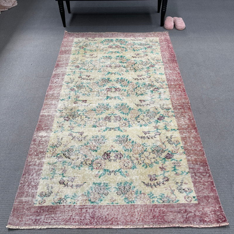 Tapis en laine beige élégant, 44,5 po x 79,5 po