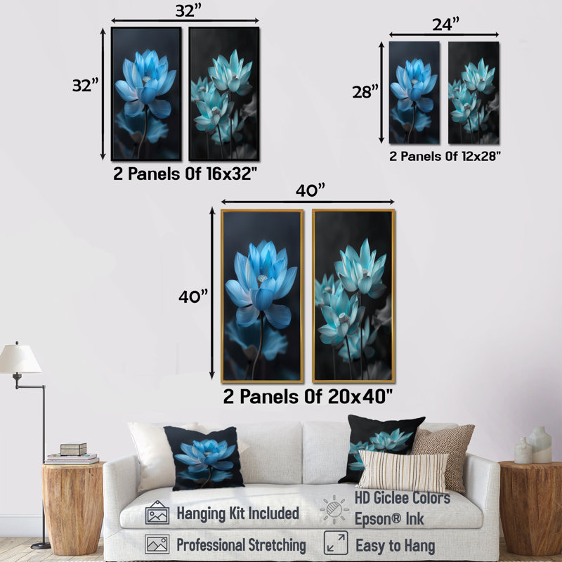Ensemble de 2 pièces d'art mural bleu et bleu, Ne s’applique pas, Toile tendue sur cadre, H 28 po x l 24 po