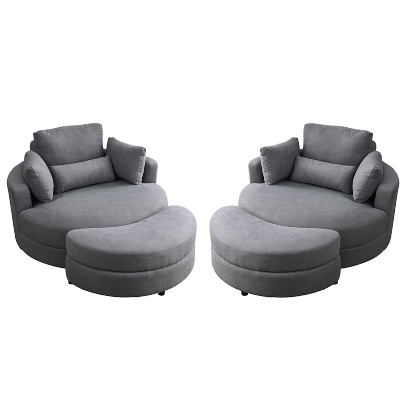 Ern Upholstered Swivel Barrel Chair with Ottoman, Dark Grey Linen