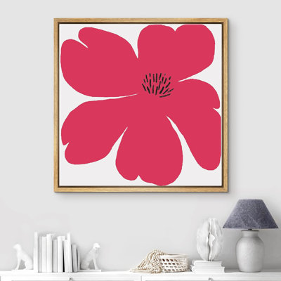 Marguerite rouge minimaliste sur fond blanc, art floral moderne, chic et coloré sur toile
