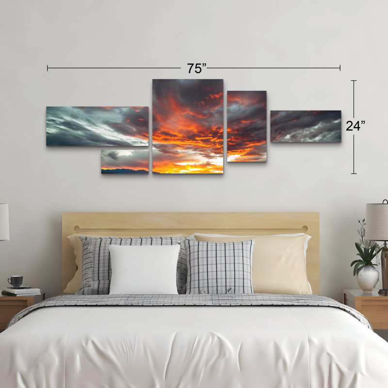 Ensemble de 5 panneaux muraux - Marco Germinario «Sunset In Arizona», art mural sur toile pour le salon, la chambre à coucher ou le bureau 