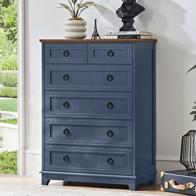 Farmhouse 6 Drawer Dresser For Bedroom, 41" Tall Small Dressers & Chest Of Drawers, Rustic Wood Dresser With Metal Handle, Storage Organizer Closet Fo
