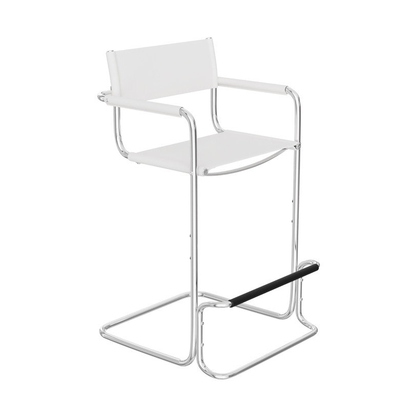Saddle Leather Bar & Counter Stool, Faux Leather Dining Chair, Stainless Steel Frame Arm Chair, Accent Chair, White