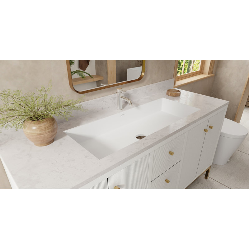 Badeloft 39.4" x 16.7" Stone Resin Undermount Bathroom Sink UB-05-XL-M in Matte White, Matte White