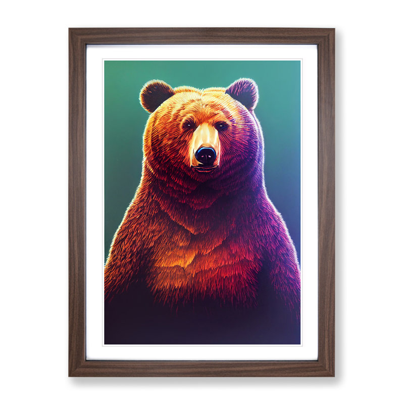 Grizzly Bear No.1 - Framed Print, 34cm H x 25cm W x 2cm D, Walnut