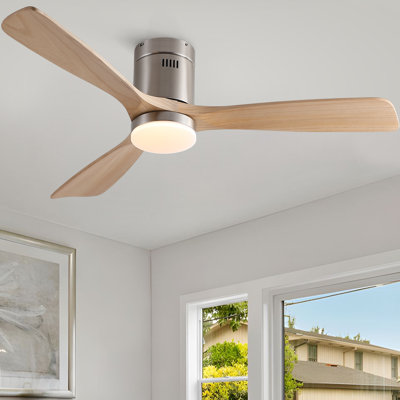 52 inch Farmhouse Ceiling Fan with Light and Remote，Rustic Solid Wood Reversible Quiet DC Fan, 6-Speed，Dimmable LED 3CCT, for Living,Dining Room.