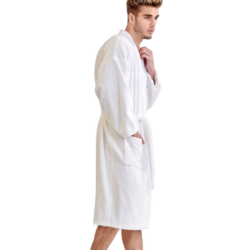 Peignoir mi-mollet 100% coton avec poches Ladijah, Blanc