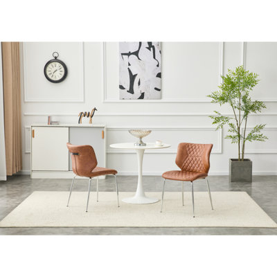 Ensemble de 2 chaises de salle à manger en cuir ciré à l'huile brun avec pieds en métal galvanisé, patins réglables antidérapants, chaises de salle à manger rembourrées à dossier haut et capitonnées (brun, ensemble de 2)