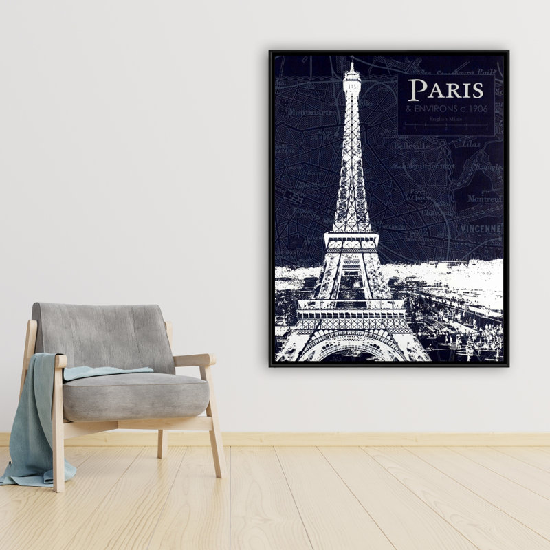 "Paris", impression bleue et tour Eiffel sur toile